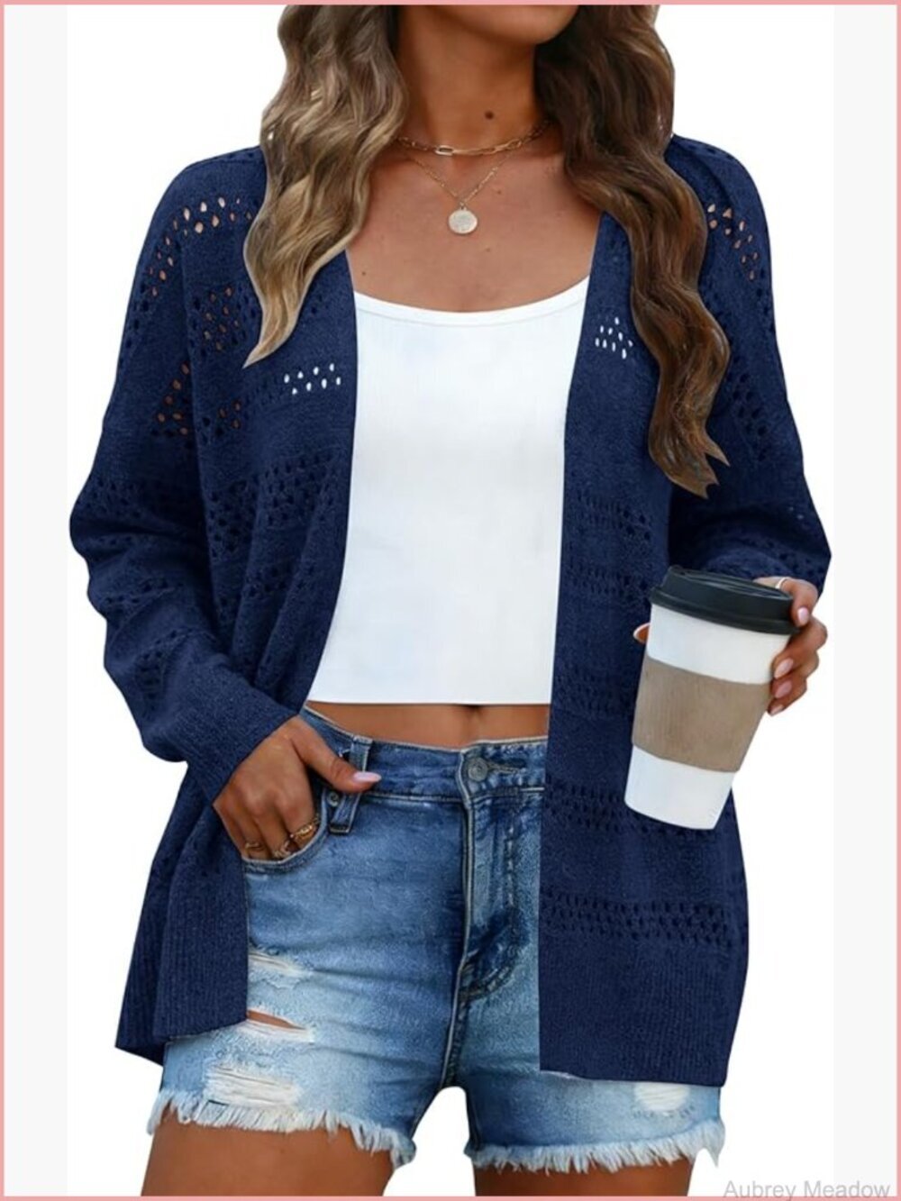 Women's Crochet Cardigan Sweater Lightweight Long Sleeve Open Front Kimono